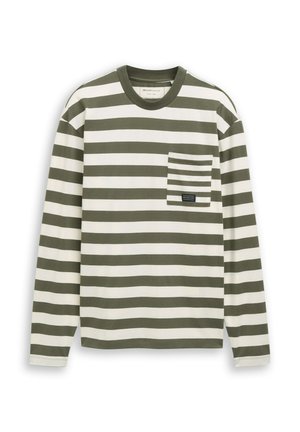 TOM TAILOR DENIM, RELAXED FIT LANGARMSHIRT MIT STREIFENMUSTER - Maglietta a manica lunga - olive green gardenia stripe