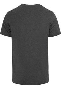Kortærmet t-shirt i mørkegrå bomuldsblanding, rund hals, ensfarvet, glat tekstur, standard pasform, ingen mønstre eller dekorationer.
