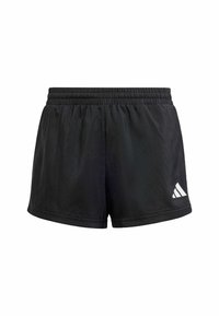 Black athletic shorts with an elastic waistband, made of lightweight material, featuring a small white Adidas logo on the left side.