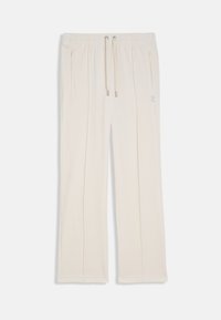 Εκρού παντελόνι με ευθεία γραμμή, ελαστική μέση, κορδόνι και τσέπες με φερμουάρ και στις δύο πλευρές, με διακριτική κεντημένη λογότυπο στο δεξί μηρό.