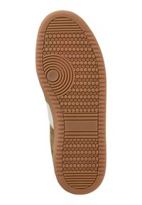 Schuhsohle mit hexagonalen und kreisförmigen Profilmustern aus braunem Gummi, Größe 40 und 6,5 gekennzeichnet.