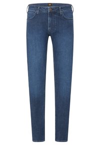 Mörkblå jeans med smal passform, med dragkedja, fyra fickor och diskreta sömnadsdetaljer. Tillverkade av denimtyg.