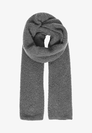 Weiche, gestrickte graue Schal mit einem geschlungenen Design. Hergestellt aus einem strukturierten Stoff, zeichnet er sich durch eine klassische lange Form und ein leicht flauschiges Aussehen aus.
