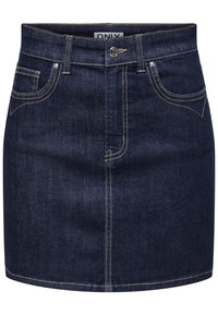 Denim krilo v temno modri barvi z kontrastnim šivom, pet zank za pas, dva sprednja žepa in zaklepanje s srebrnim gumbom.