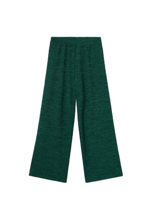Pantalones de pierna ancha verdes, hechos de una tela de punto texturizada, con un ajuste relajado y una cintura elástica para mayor comodidad.