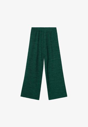 Pantalones de pierna ancha verdes, hechos de una tela de punto texturizada, con un ajuste relajado y una cintura elástica para mayor comodidad.