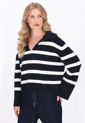 Striktrøje - dark navy offwhite