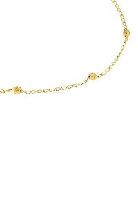 Pulsera de cadena de oro con un delicado diseño trenzado y pequeños acentos esféricos texturizados espaciados uniformemente a lo largo de la longitud.