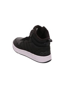 Sneaker alta nera in materiali in pelle e tessuto, con suola in gomma bianca, colletto imbottito e dettaglio logo discreto sul lato.