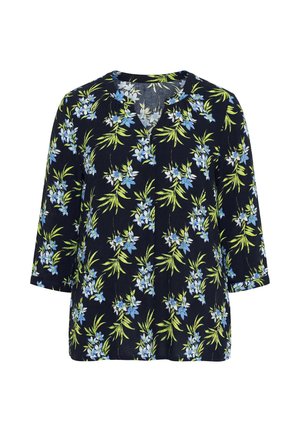 Ulla Popken, PRINTED SPLIT NECK SHORT SLEEVE BLOUSE - Blůza - black