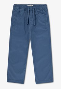 Μπλε παντελόνι με ελαστική μέση και κορδόνι. Διαθέτει πλαϊνές τσέπες και λεία υφή υφάσματος. Κανονική γραμμή στα πόδια.