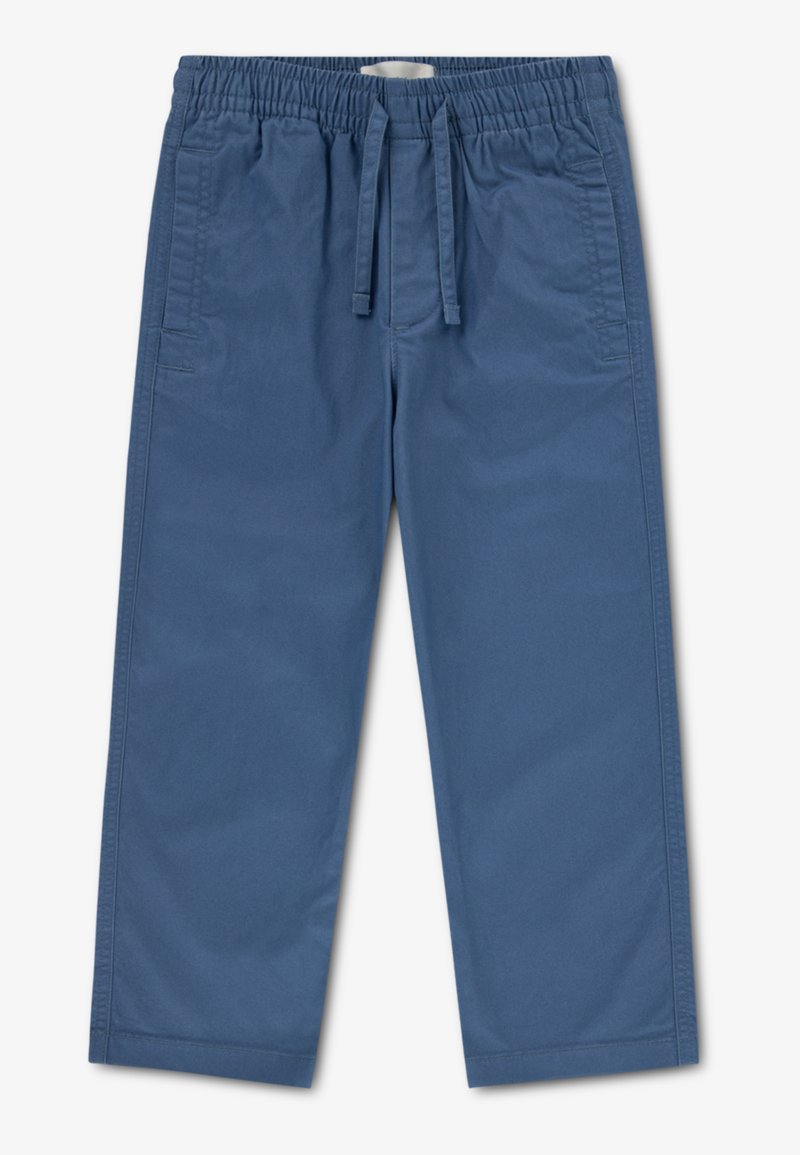 Μπλε παντελόνι με ελαστική μέση και κορδόνι. Διαθέτει πλαϊνές τσέπες και λεία υφή υφάσματος. Κανονική γραμμή στα πόδια.