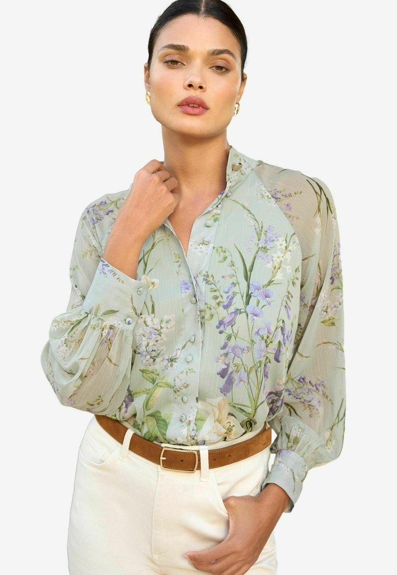 Lipsy LONG SLEEVE GRANDAD COLLAR - Camicetta - green floral