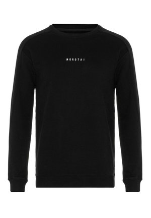 Black sweatshirt made of soft fabric featuring a crew neckline and long sleeves. Front displays the text "MOROTAI" in white lettering.
