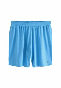 Pantaloni scurți atletici de culoare albastră deschisă, confecționați dintr-un material ușor, având o talie elastică și o textură subtilă pentru respirabilitate.