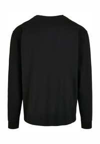 Crna pamučna majica dugih rukava s okruglim izrezom, s glatkom teksturom i rebrastim manžetama, prikazana iz stražnjeg ugla.