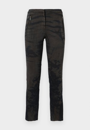 Zwart en donkergrijs tie-dye broek met twee zijzakken met rits, straight-leg ontwerp en een logo patch op de achterkant van de tailleband.