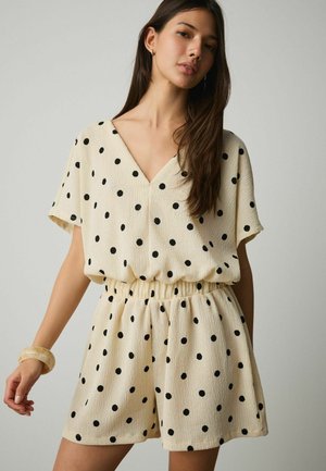 SHORT SLEEVED V-NECK  - Overal - black ecru polka dot
