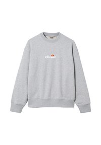 Sudadera gris hecha de mezcla de algodón, con cuello redondo, puños y dobladillo acanalados. Logo centrado en blanco con un acento multicolor.
