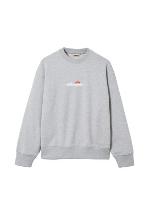 Grijze sweatshirt van een katoenmengsel, voorzien van een ronde hals, geribbelde manchetten en zoom. In het midden een wit logo met een meerkleurig accent.