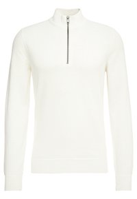 Maglione bianco a collo alto con mezzo zip, motivo a maglia testurizzata, maniche lunghe e polsini e orlo a costine.