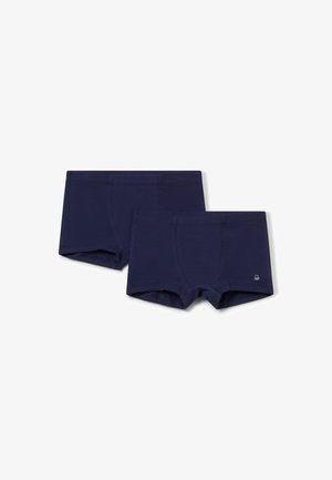 Marineblaue Baumwollboxershorts mit engen Schnitt, elastischem Bund und minimalem Logo-Detail auf der Vorderseite unten. Zwei Paar enthalten.
