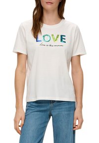s.Oliver MIT PAILLETTEN-STICKEREI - T-shirt print - ecru