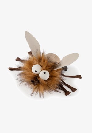 Giocattolo di insetto in peluche con un corpo simile a pelliccia marrone, grandi occhi, ali beige e gambe marroni. Strutturato con una forma arrotondata e caratteristiche giocose.