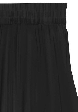 Jupe en tissu noir avec une taille élastique froncée et des plis doux s'étendant vers le bas.