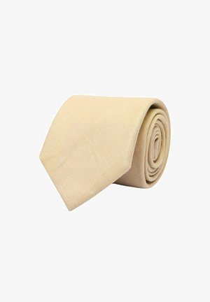 Beige slips med en spiralformad rullning. Tillverkad av strukturerad väv, har den en enfärgad design utan mönster eller accenter, vilket ger ett slätt utseende.