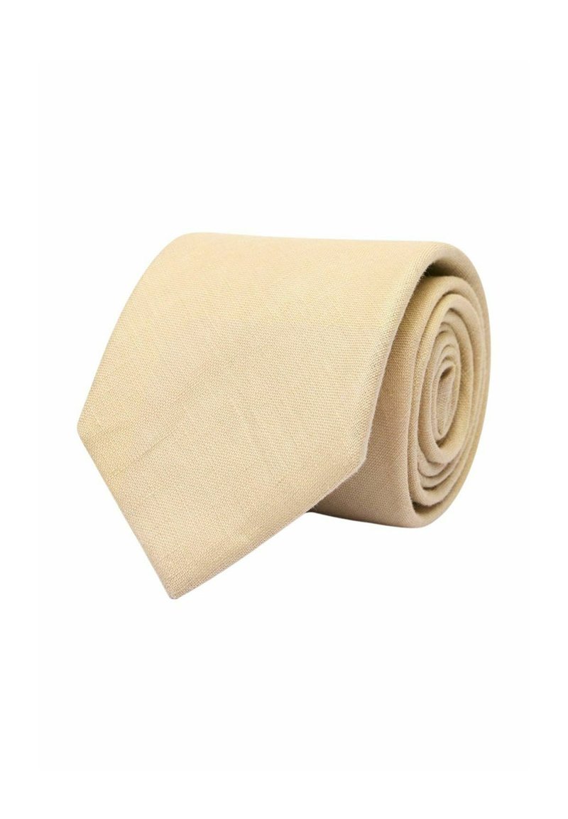 Beige solmio arrotolato a spirale. Realizzato in tessuto testurizzato, presenta un colore uniforme senza motivi o accenti, creando un aspetto liscio.