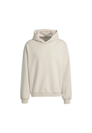 Beige hoodie van gladde stof, met een trekkoordkap, lange mouwen en ribbelboorden en onderrand voor een relaxte pasvorm.