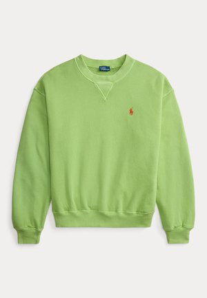 Felpa verde in cotone con polsini e orlo a costine. Presenta un piccolo logo rosso sul petto. Girocollo classico e vestibilità comoda.