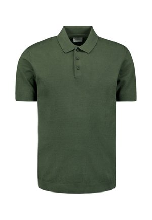 Korte mouw polo shirt in donkergroen, gemaakt van zachte katoen, met een kraag en een drievoudige knoopsluiting. Gladde textuur.