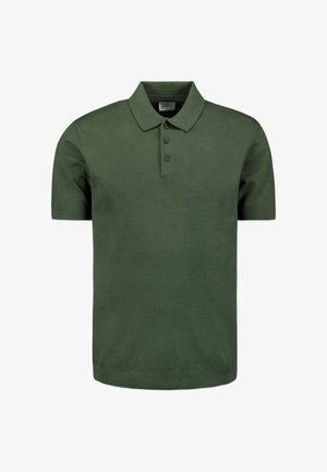 Korte mouw polo shirt in donkergroen, gemaakt van zachte katoen, met een kraag en een drievoudige knoopsluiting. Gladde textuur.