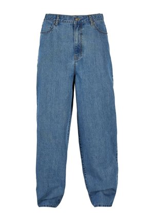 Light blue denim pants with a high waist, wide leg design, five-pocket style, and a button and zip fly closure.