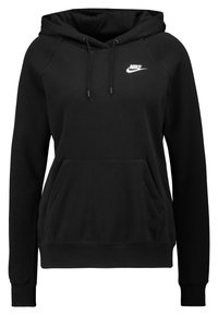 Svart Nike-hoodie med en framficka, dragsnoddshuva och vit logotyp. Tillverkad av mjukt tyg med ribbad mudd och fåll f ör en tight passform.