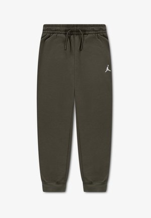 Olivengrønne sweatpants lavet af blød bomuld med elastisk talje, justerbar snøre og et hvidt Jordan-logo på venstre lår.