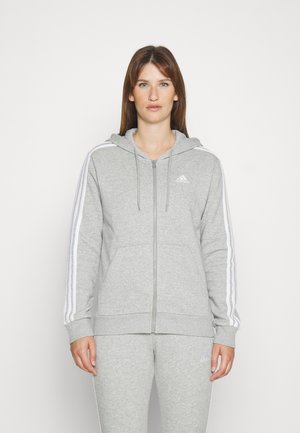 adidas Sportswear ESSENTIALS 3 STRIPES FULL ZIP  HOODIE - Felpa con zip - medium grey heather/white