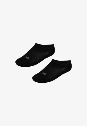 Calzini neri alla caviglia realizzati in un tessuto texturizzato. Presentano un design a taglio basso con un marchio minimale sul lato. Morbidi e leggeri.