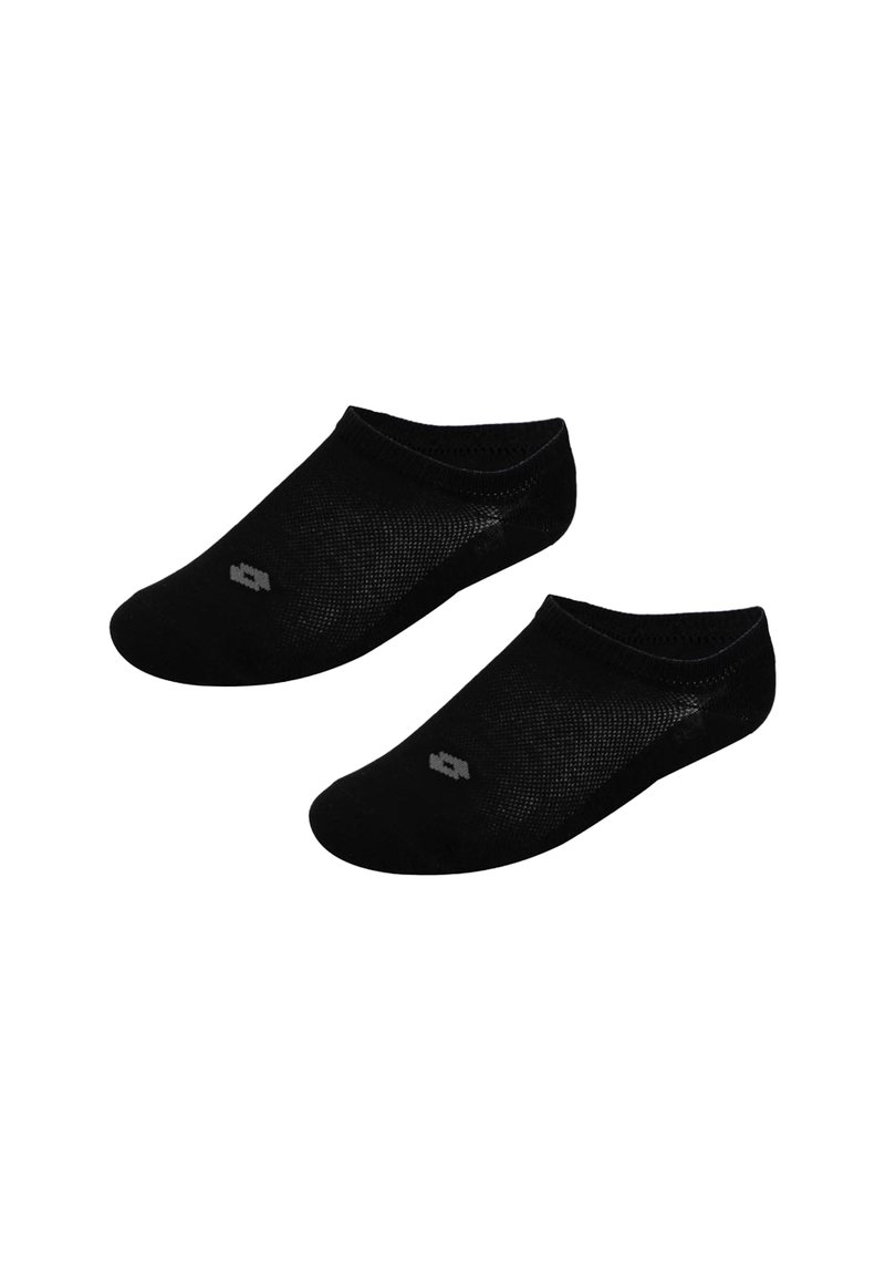 Calzini neri alla caviglia realizzati in un tessuto texturizzato. Presentano un design a taglio basso con un marchio minimale sul lato. Morbidi e leggeri.