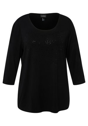 Maglietta nera a maniche lunghe con scollatura a girocollo e un design testurizzato con piccoli ornamenti lucenti sulla parte anteriore.