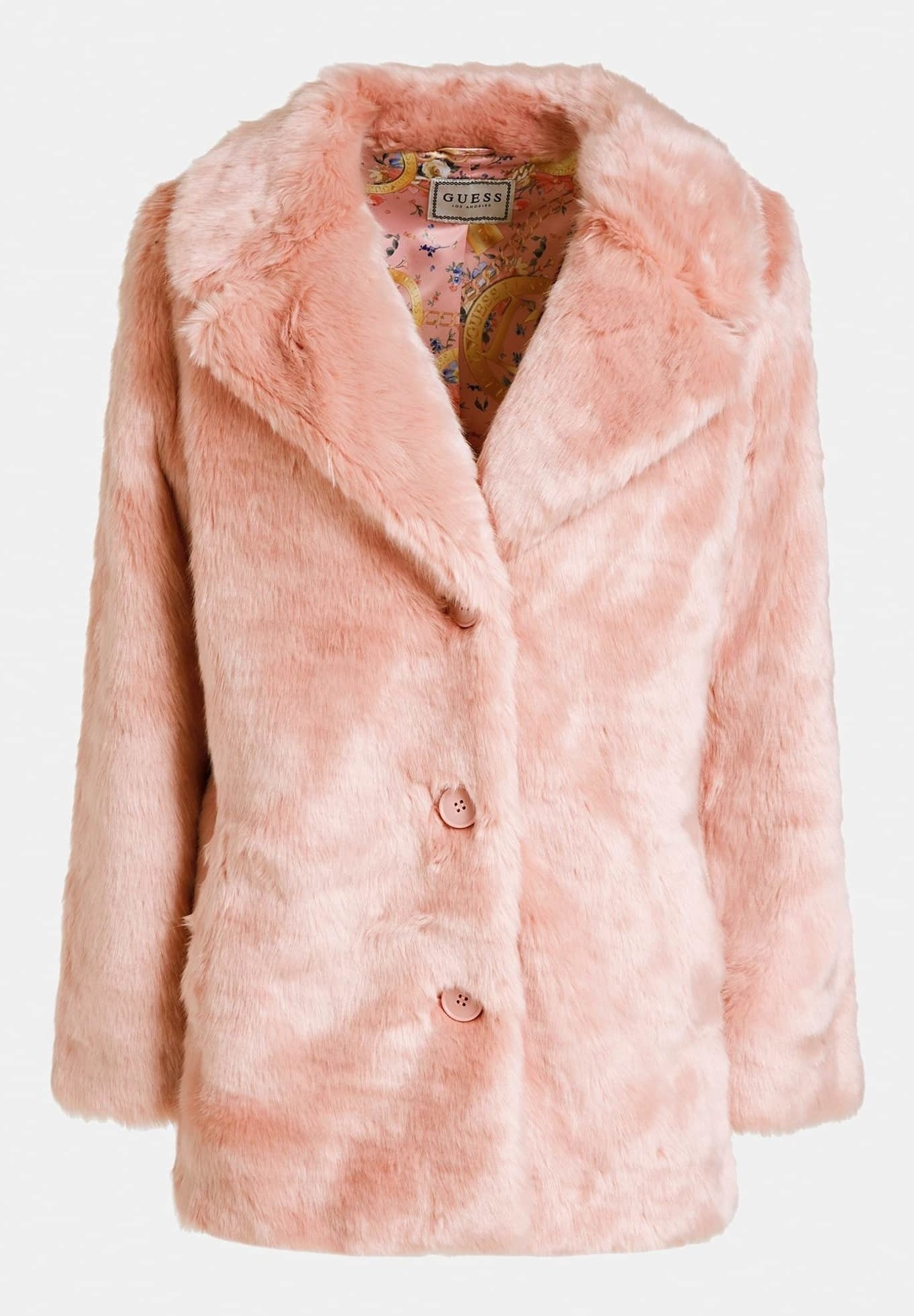 guess pink faux fur coat
