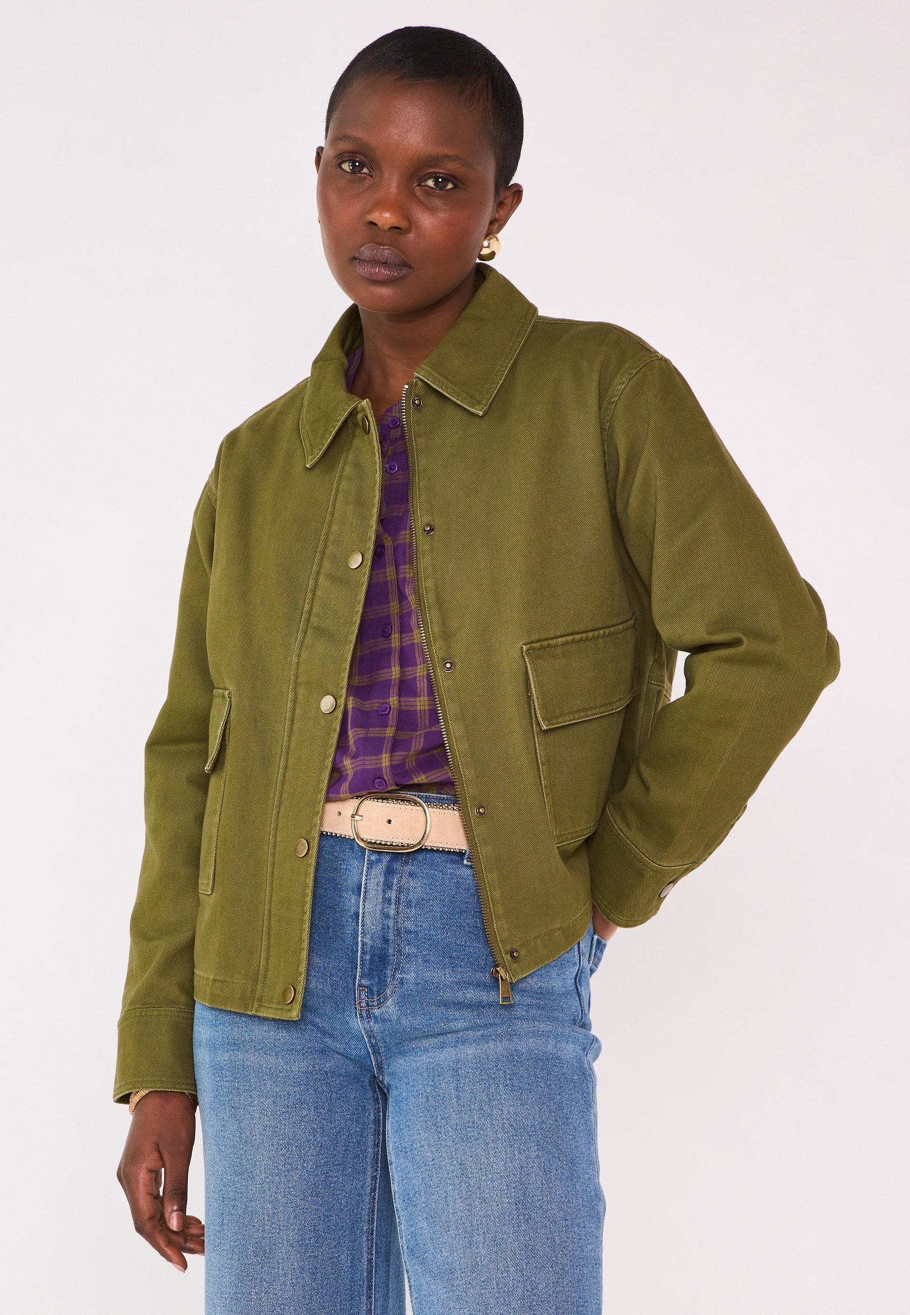 Maison 123 COCO SURTEINT - Denim jacket - olive - Zalando