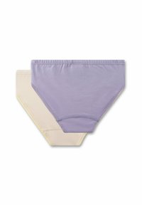 Unterwäsche aus Baumwollmischung in Lavendel und Beige. Das Lavendel-Paar hat eine glatte Oberfläche, während das Beigefarbene einen subtilen gelben Akzent aufweist.