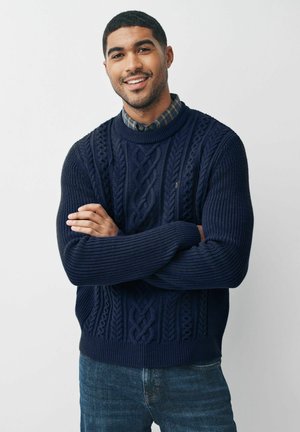 REGULAR FIT GINGHAM MOCK - Trui - new navy/blue aran cable