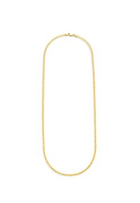 Gold-colored chain necklace with a simple, consistent pattern and a smooth texture. Features a clasp closure for secure wear.