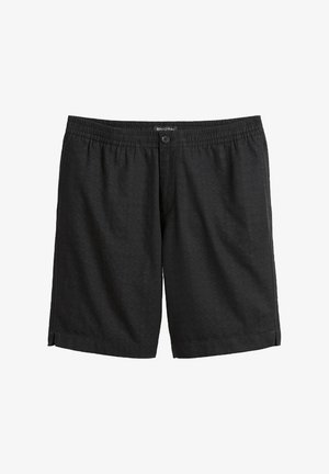 Shorts noirs en tissu léger, dotés d'une taille élastique, d'une fermeture à un bouton, et d'un motif géométrique subtil.