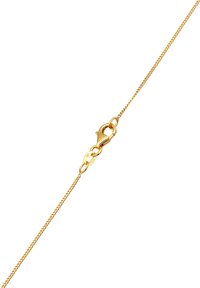 Collana in oro con una fine texture intrecciata e un robusto gancetto a moschettone. Presenta sezioni collegate, finitura liscia e un aspetto lucido.