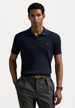 RIB-KNIT COTTON SHORT-SLEEVE SWEATER - Pikeepaita - navy heather